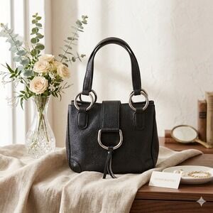Cristian Black Pebbled Leather Handbag Made in Italy Silver Hardware Top Handle‎